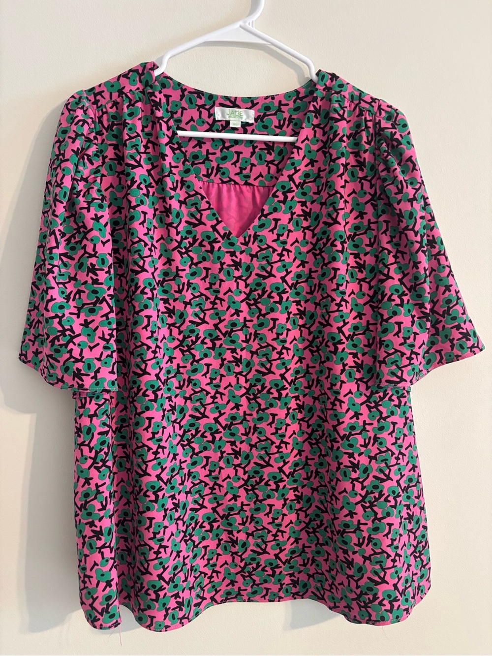 Jade Pink & Green Floral V-Neck Blouse